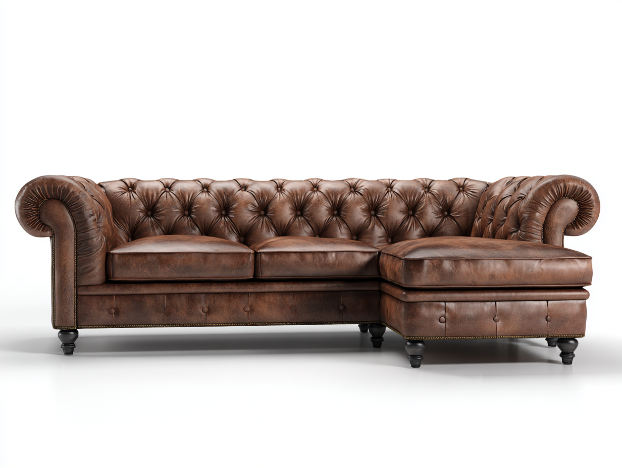 Divano angolare in vera pelle 285x175x82 cm - marrone - per salotto - stile classico-Homelyovae