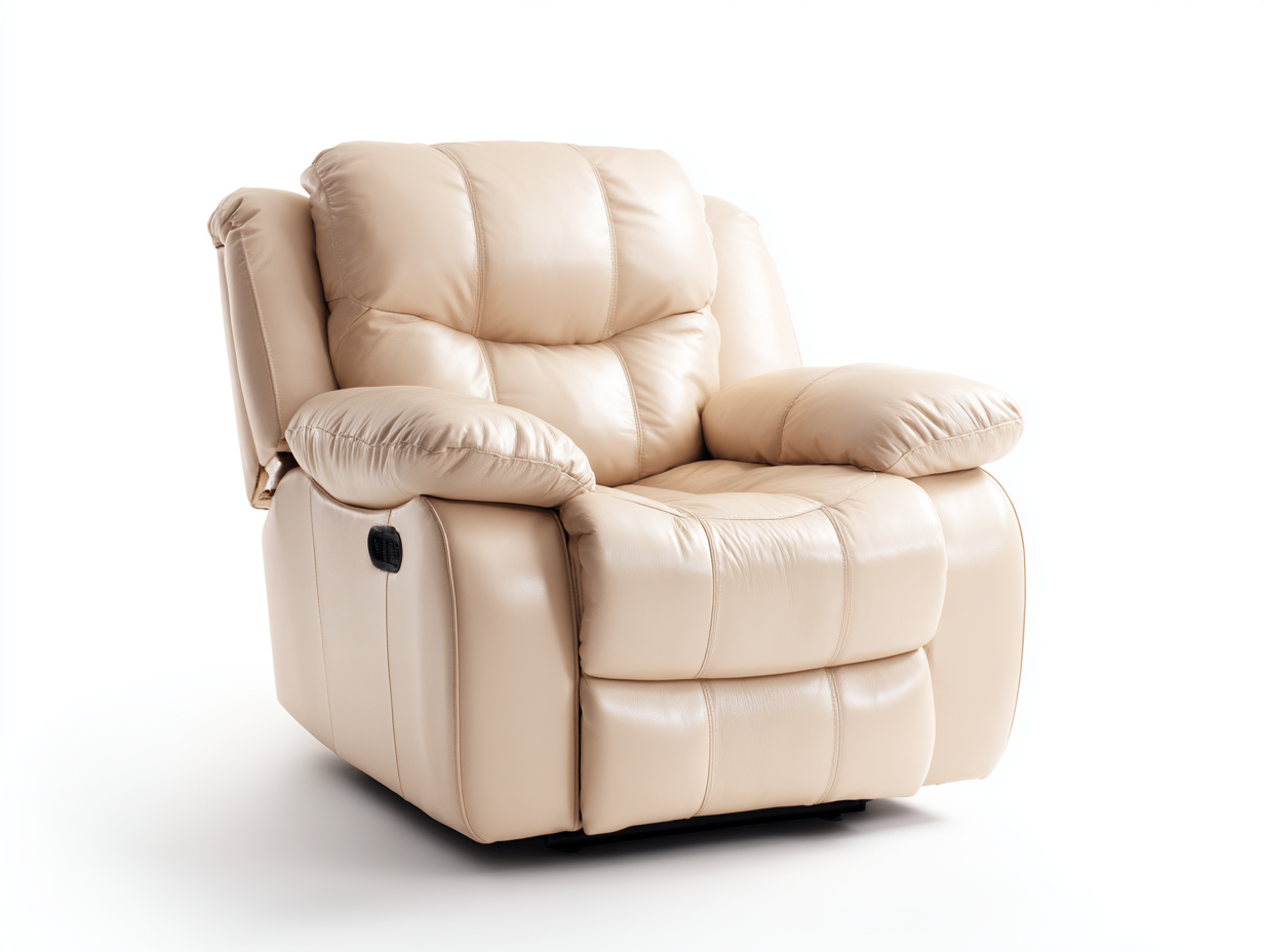 Poltrona reclinabile in vera pelle 88x94x101 cm - crema - per soggiorno - seduta ergonomica-Homelyovae