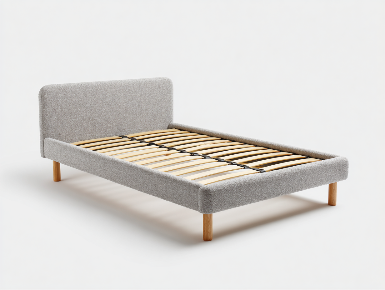 Letto matrimoniale imbottito in tessuto 200x160x95 cm - grigio chiaro - per camera da letto - design moderno-Homelyovae