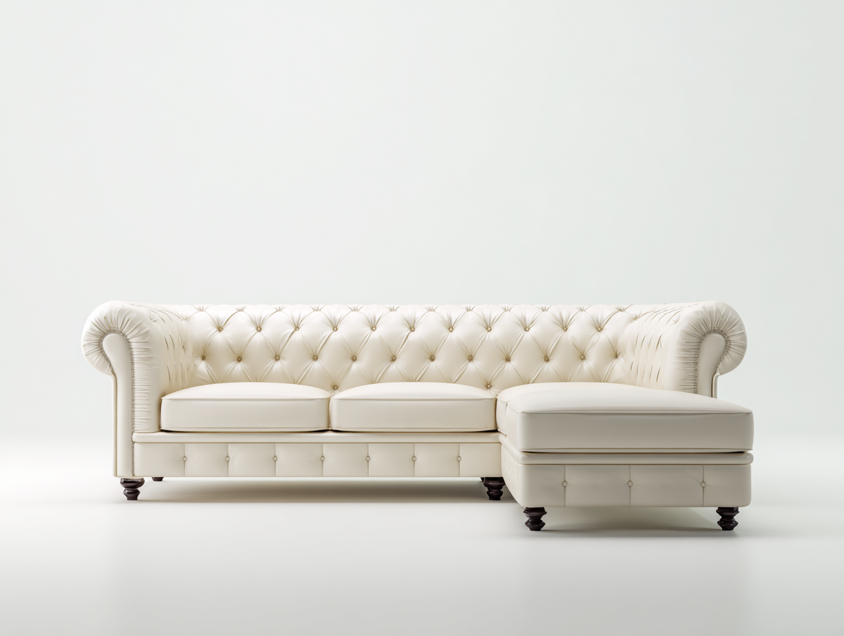 Divano angolare in pelle 280x165x85 cm - bianco - per soggiorno - stile classico capitonné-Roomure