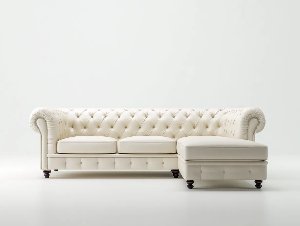 Divano angolare in pelle 280x165x85 cm - bianco - per soggiorno - stile classico capitonné-Roomure