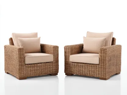 Set di 2 poltrone da giardino in rattan intrecciato 80x78x75 cm - naturale/beige - per esterno - design moderno con seduta confortevole-Roomure