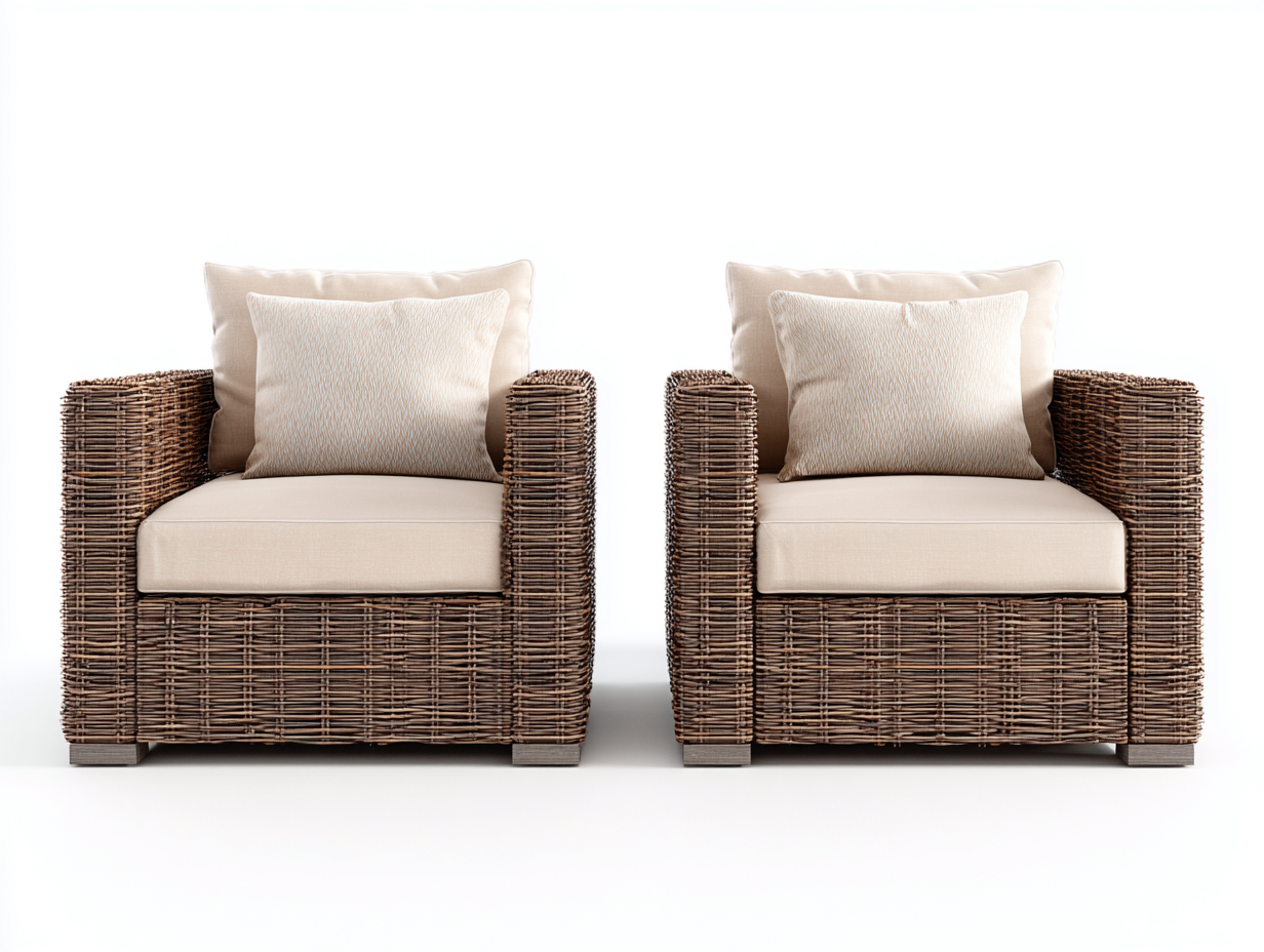 Set di 2 poltrone da giardino in rattan 78x75x72 cm - marrone/bianco avorio - per esterno - struttura intrecciata con seduta imbottita-Roomure