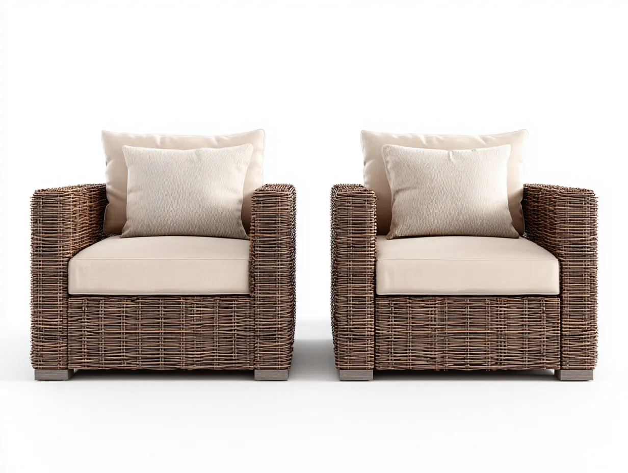 Set di 2 poltrone da giardino in rattan 78x75x72 cm - marrone/bianco avorio - per esterno - struttura intrecciata con seduta imbottita-Roomure