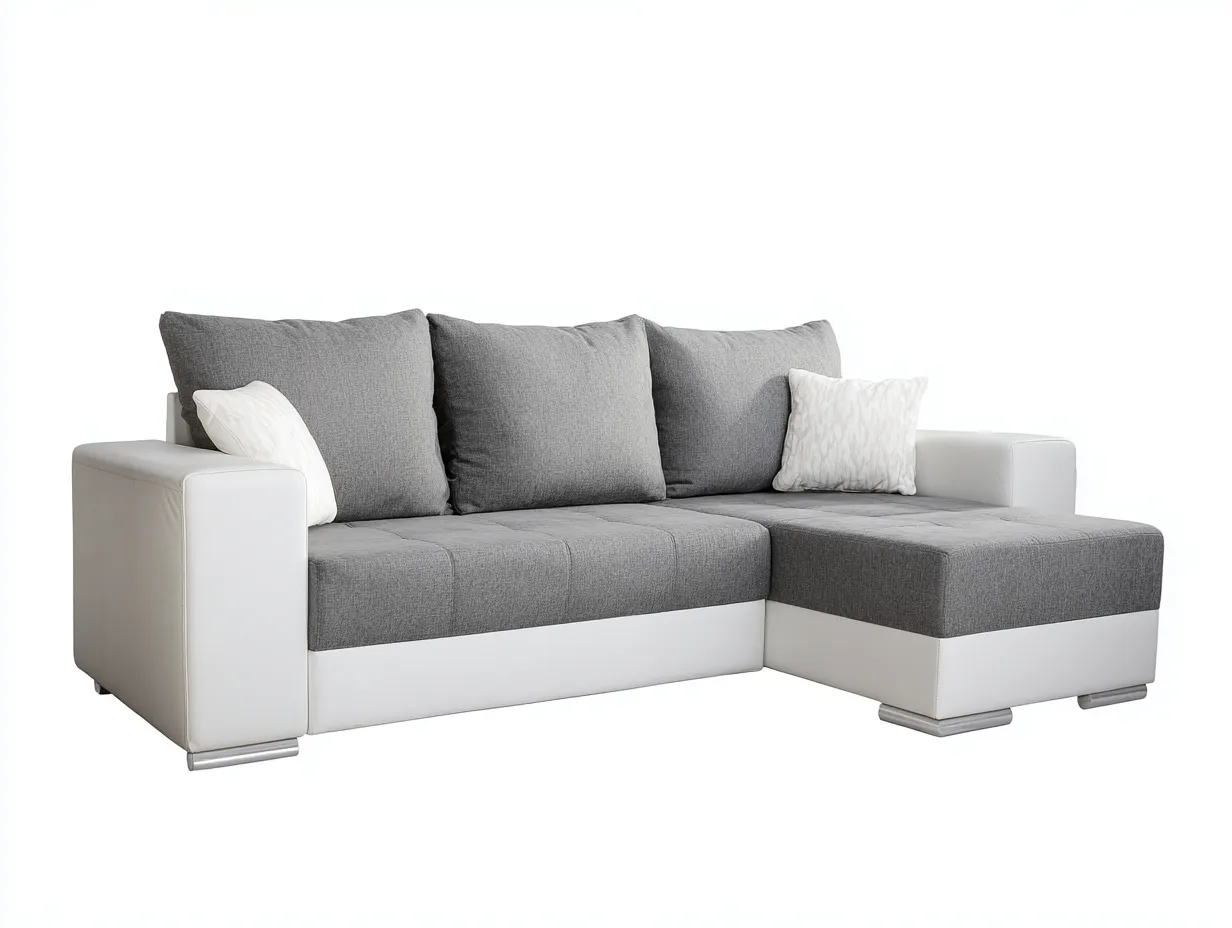 Divano angolare in tessuto 255x160x88 cm - grigio/bianco - per soggiorno - design contemporaneo-Roomure