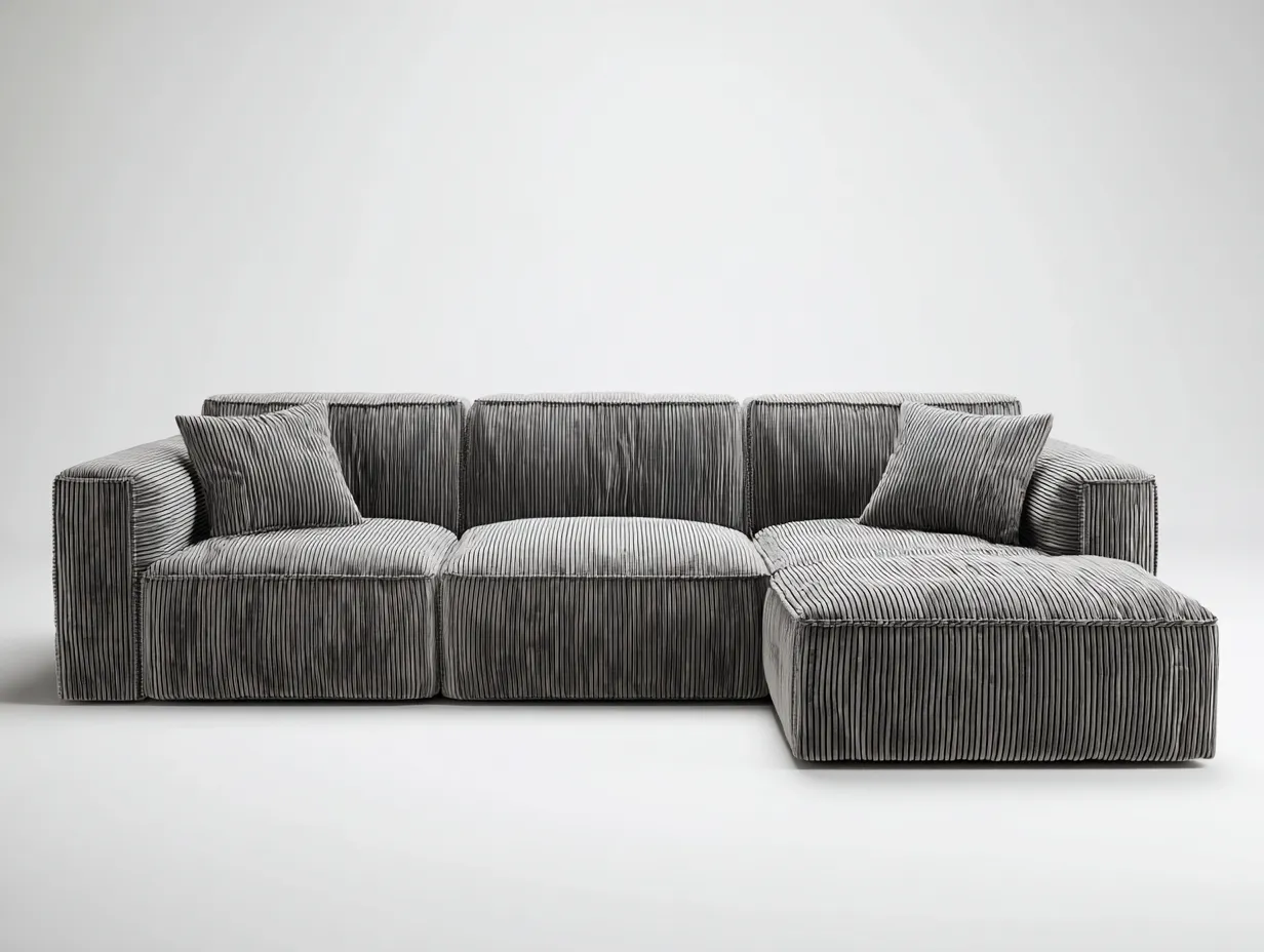 Divano angolare in tessuto a coste 290x165x78 cm - grigio scuro - per soggiorno - stile moderno con seduta ampia-Roomure