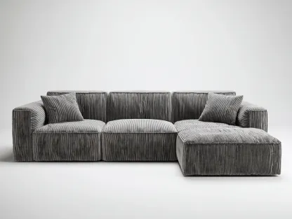 Divano angolare in tessuto a coste 290x165x78 cm - grigio scuro - per soggiorno - stile moderno con seduta ampia-Roomure