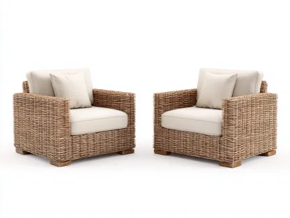 Set di 2 poltrone da giardino in rattan naturale 78x76x75 cm - naturale/bianco avorio - per esterno - struttura intrecciata con braccioli-Roomure