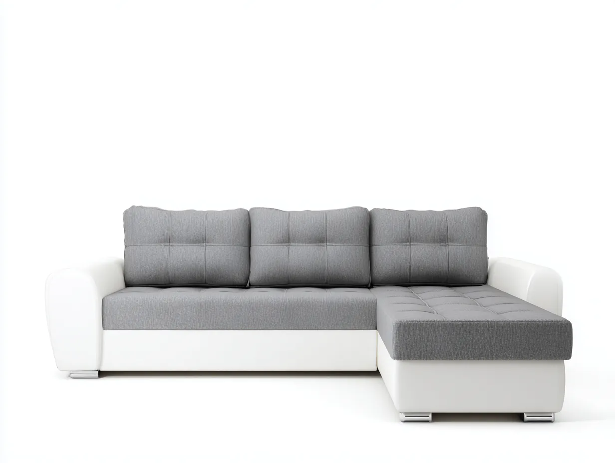 Divano angolare in tessuto 250x150x82 cm - grigio/bianco - per soggiorno - comfort quotidiano e stile moderno-Roomure