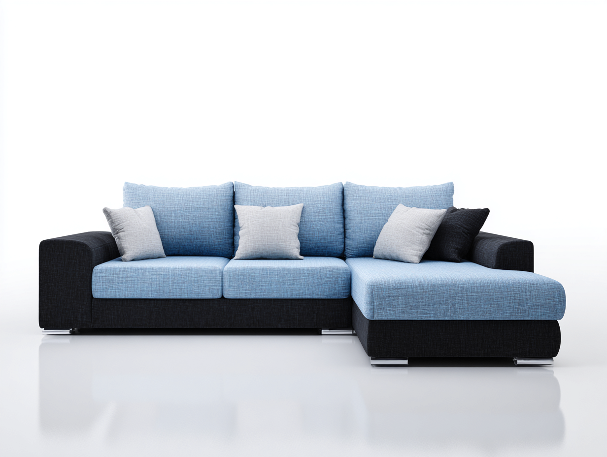 Divano angolare in tessuto 260x160x88 cm - azzurro chiaro/nero - per soggiorno - seduta ampia-Roomure