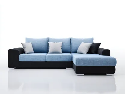 Divano angolare in tessuto 260x160x88 cm - azzurro chiaro/nero - per soggiorno - seduta ampia-Roomure