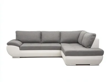 Divano angolare in tessuto e similpelle 280x165x80 cm - grigio chiaro/bianco - per soggiorno - stile moderno con seduta estesa-Roomure