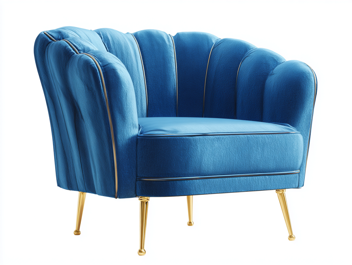 Poltrona imbottita in velluto 78x75x82 cm - blu/dorata - per soggiorno - design elegante con gambe in metallo-Roomure