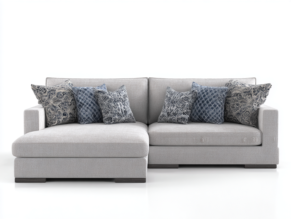 Divano angolare in tessuto 255x160x84 cm - grigio chiaro - per soggiorno - seduta ampia e lineare-Roomure