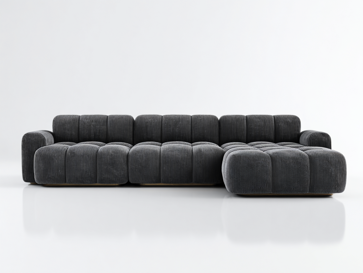 Divano angolare in tessuto a coste 315x170x78 cm - grigio scuro - per soggiorno - design contemporaneo-Roomure