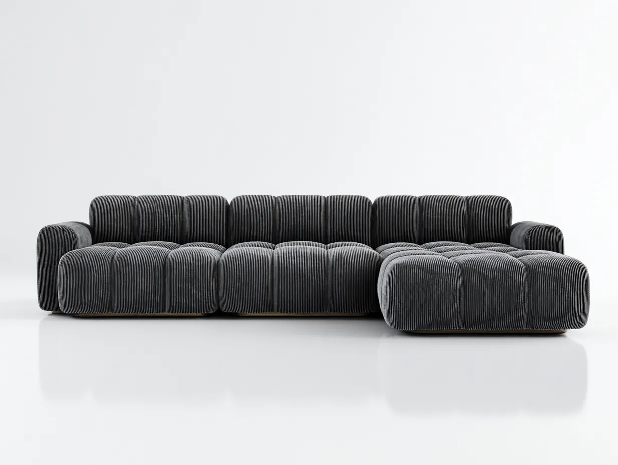 Divano angolare in tessuto a coste 315x170x78 cm - grigio scuro - per soggiorno - design contemporaneo-Roomure