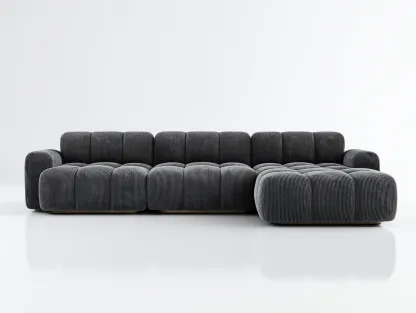 Divano angolare in tessuto a coste 315x170x78 cm - grigio scuro - per soggiorno - design contemporaneo-Roomure