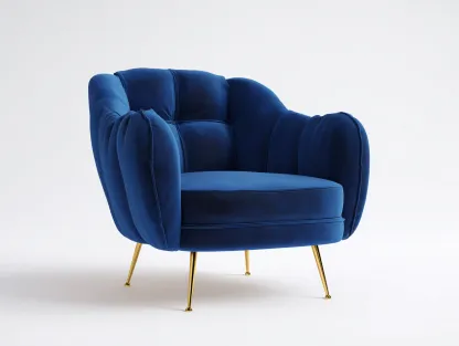 Poltrona imbottita in velluto 82x80x85 cm - blu/dorata - per soggiorno - stile contemporaneo con seduta avvolgente-Roomure