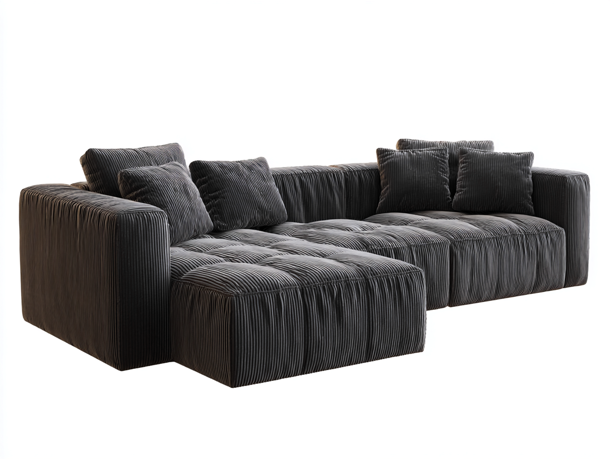 Divano angolare in tessuto a coste 290x165x74 cm - grigio scuro - per soggiorno - seduta ampia e design contemporaneo-Roomure