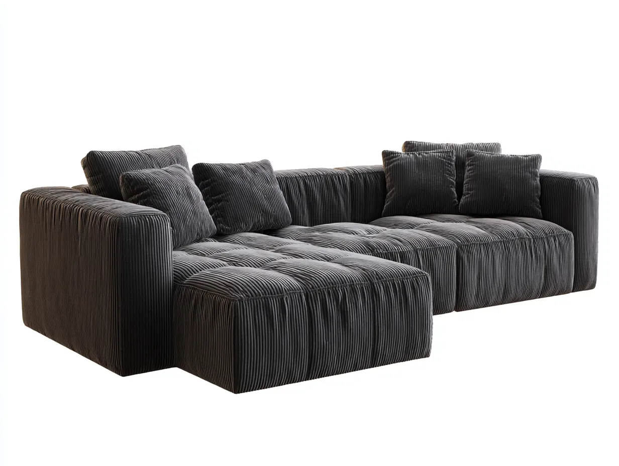 Divano angolare in tessuto a coste 290x165x74 cm - grigio scuro - per soggiorno - seduta ampia e design contemporaneo-Roomure