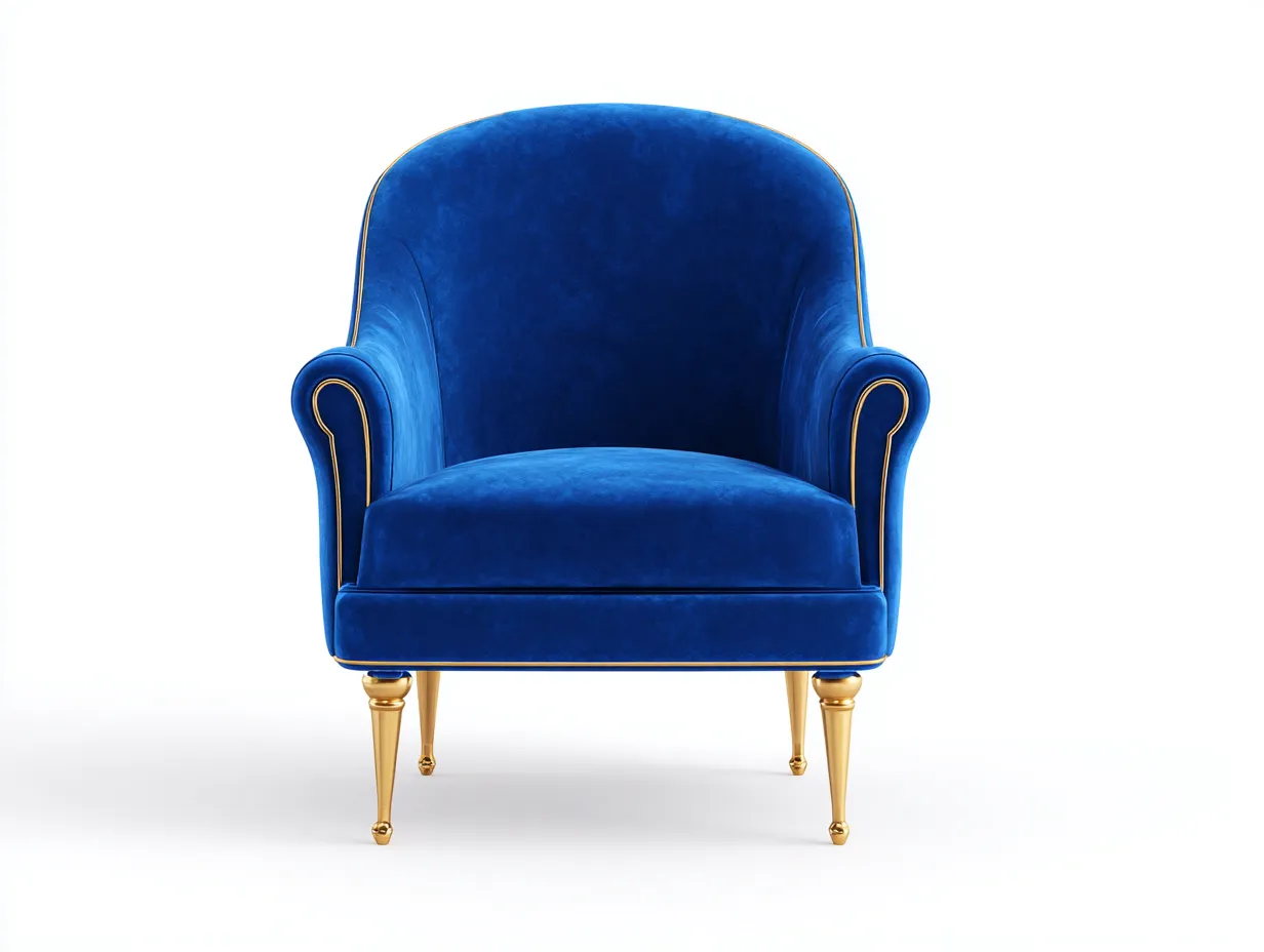 Poltrona in velluto 74x76x84 cm - blu/oro - per soggiorno - stile elegante con schienale curvo-Roomure
