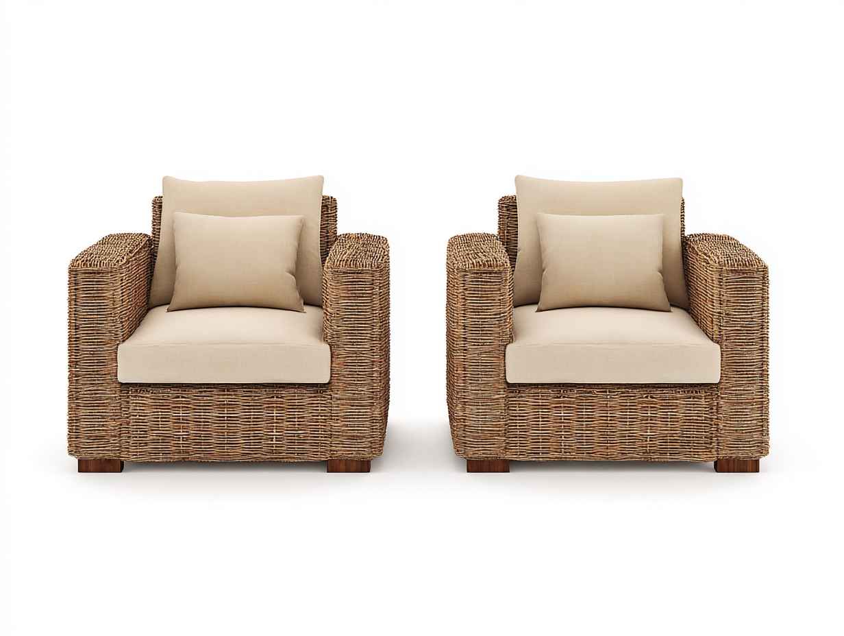Set di 2 poltrone da giardino in rattan intrecciato 82x80x78 cm - naturale/beige - per esterno - seduta ampia e stile naturale-Roomure