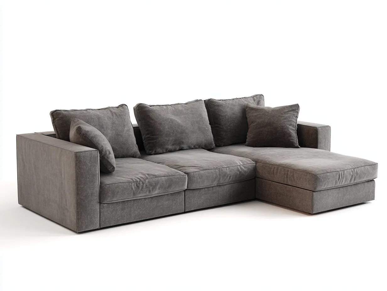 Divano angolare in tessuto imbottito 300x165x76 cm - grigio - per soggiorno - comfort essenziale-Roomure