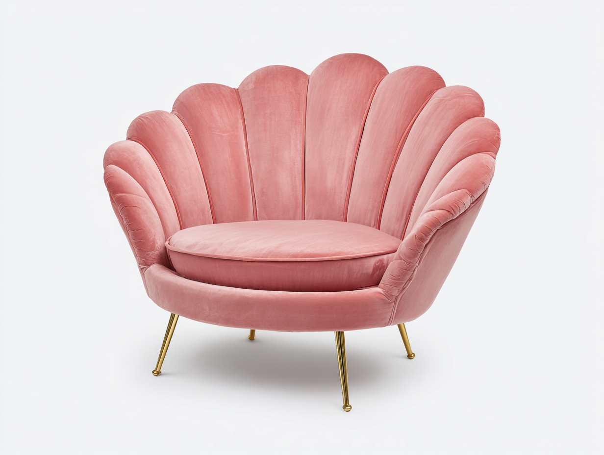 Poltrona in velluto 78x75x82 cm - rosa/oro - per soggiorno - stile elegante con schienale a conchiglia-Roomure