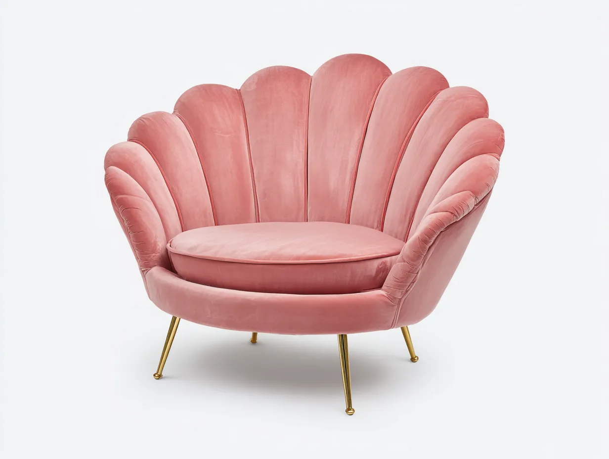 Poltrona in velluto 78x75x82 cm - rosa/oro - per soggiorno - stile elegante con schienale a conchiglia-Roomure