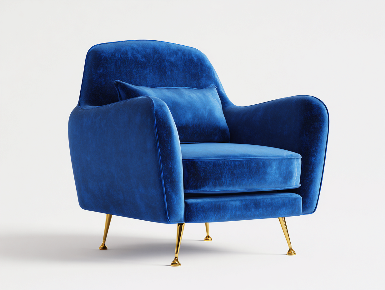 Poltrona imbottita in velluto 80x78x82 cm - blu/dorata - per soggiorno - stile moderno con gambe dorate-Roomure