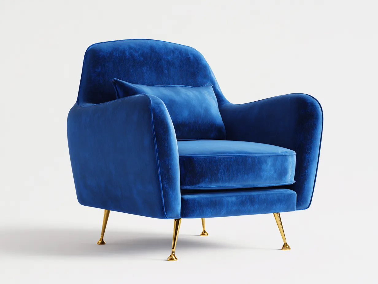 Poltrona imbottita in velluto 80x78x82 cm - blu/dorata - per soggiorno - stile moderno con gambe dorate-Roomure