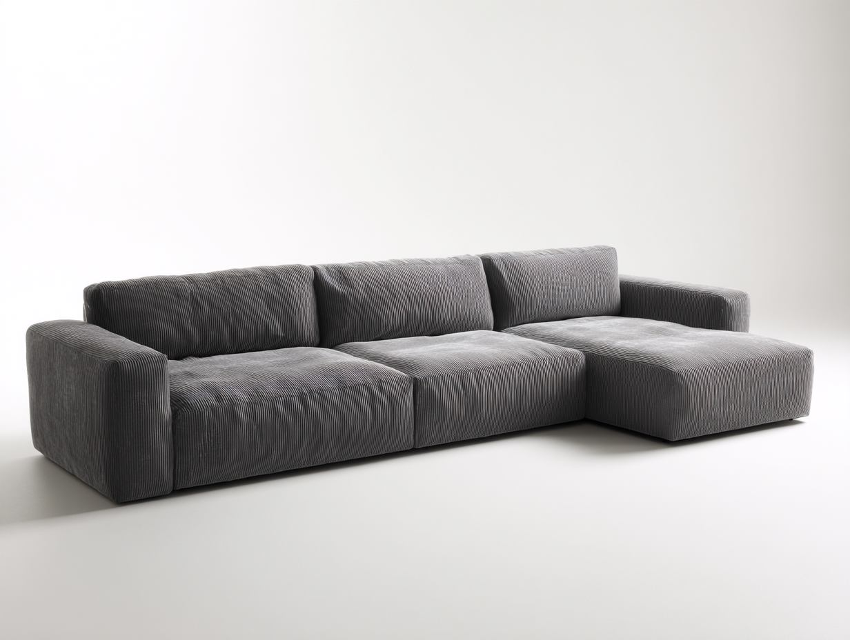 Divano angolare in tessuto a coste 300x170x76 cm - grigio antracite - per soggiorno - design contemporaneo con seduta extra profonda-Roomure