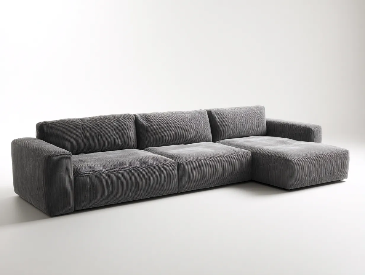 Divano angolare in tessuto a coste 300x170x76 cm - grigio antracite - per soggiorno - design contemporaneo con seduta extra profonda-Roomure