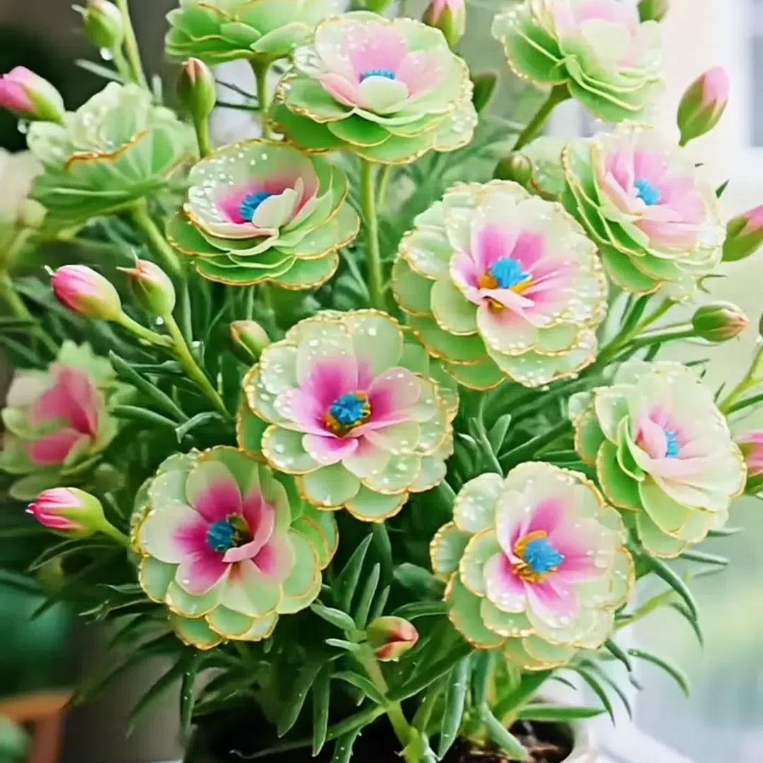 Zlatá čipkovaná portulaka🌸✨ Žiarivé dvojité kvety pre letné farbenie bez námahy