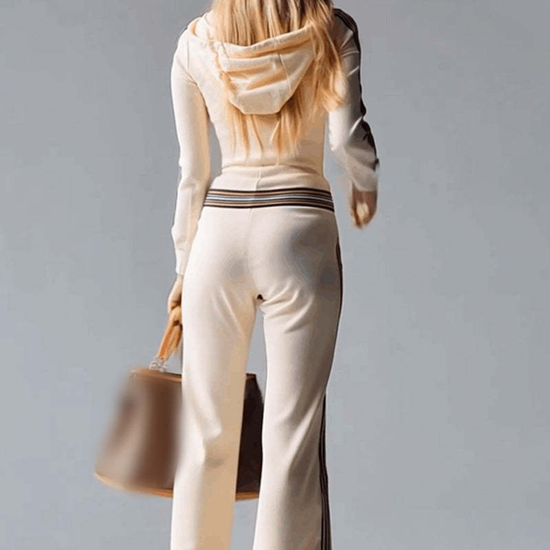 Дамски панталон с качулка, V-образно деколте и цип