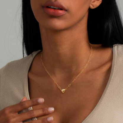 💖 Серцеобразен пендант  с стейнилес стилен верига-"паперклип" ✨