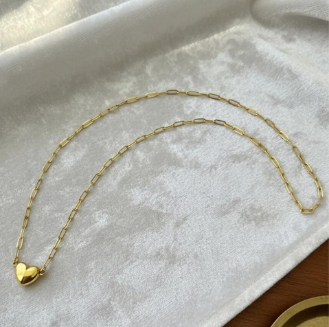 💖 Серцеобразен пендант  с стейнилес стилен верига-"паперклип" ✨