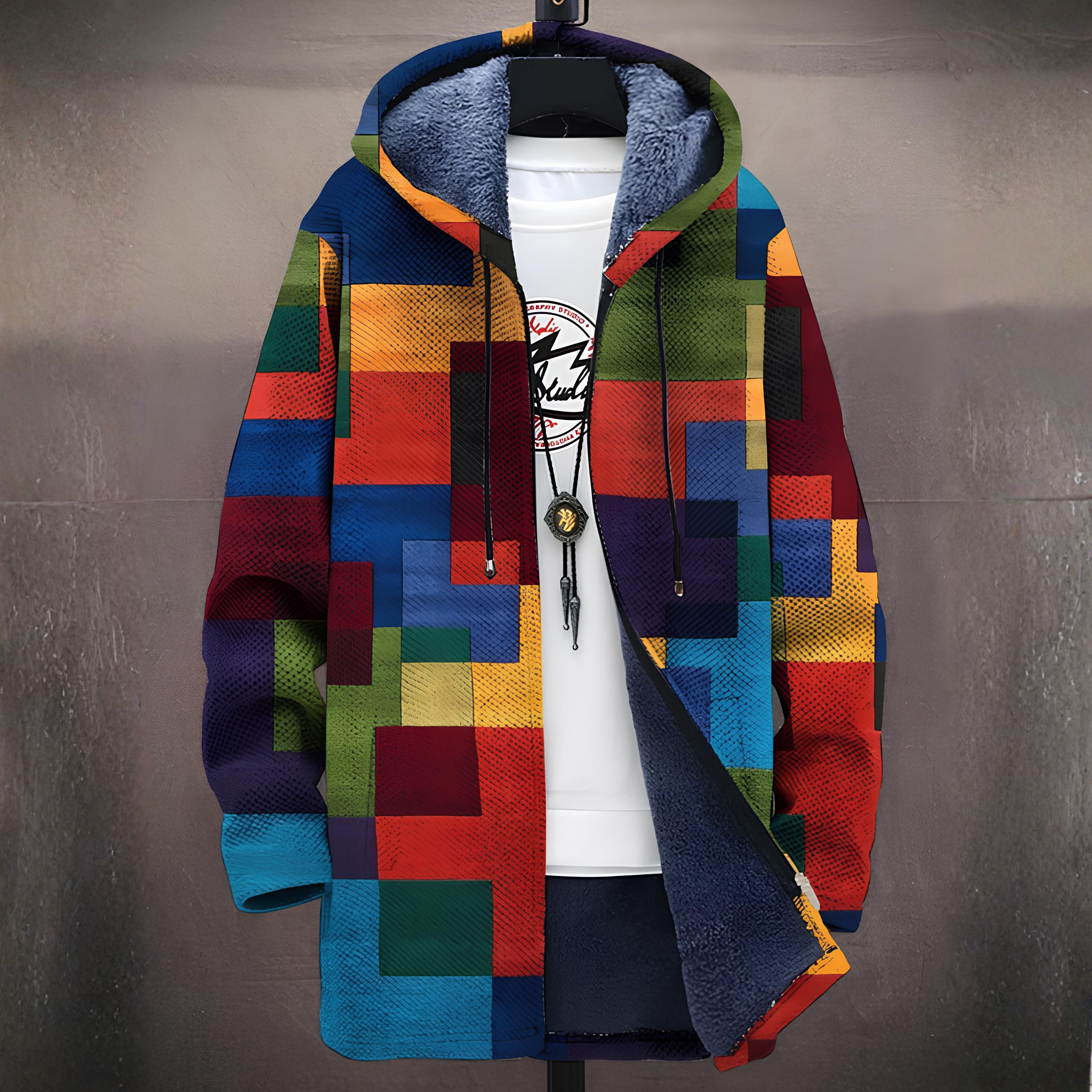 Луксозно яке с качулка, вдъхновено от изкуството, със закопчаване с цип