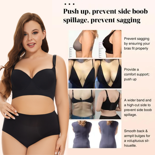 🔥BUY 1 (Bra) GET 1 (Panties) FREE🔥Women's Deep Cup Bra Hide Back Fat Full Back Coverage Push Up Bra With Shapewear Incorporated