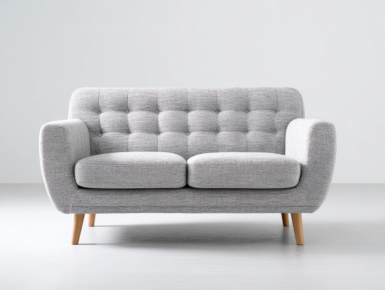 2 Seater Sofa light grey fabric wooden legs