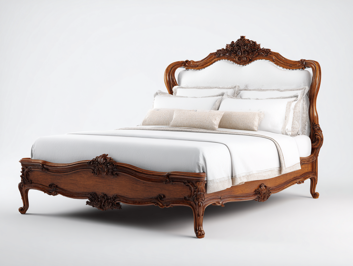 Double Bed classic wooden frame with upholstered headboard