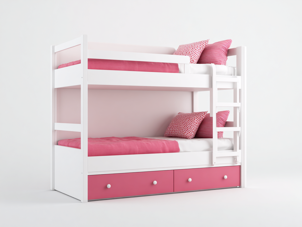 Children's Bed bunk bed with drawers 173x98x162 cm - white/pink - indoor kids bedroom furniture