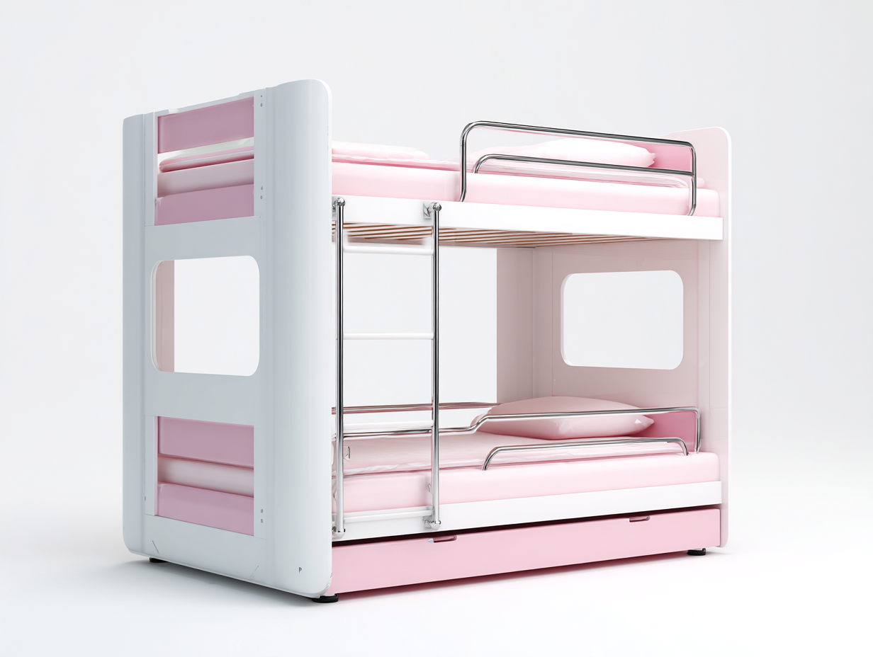 Children's Bed two level bunk bed 174x100x155 cm - white/pink - compact indoor kids bed