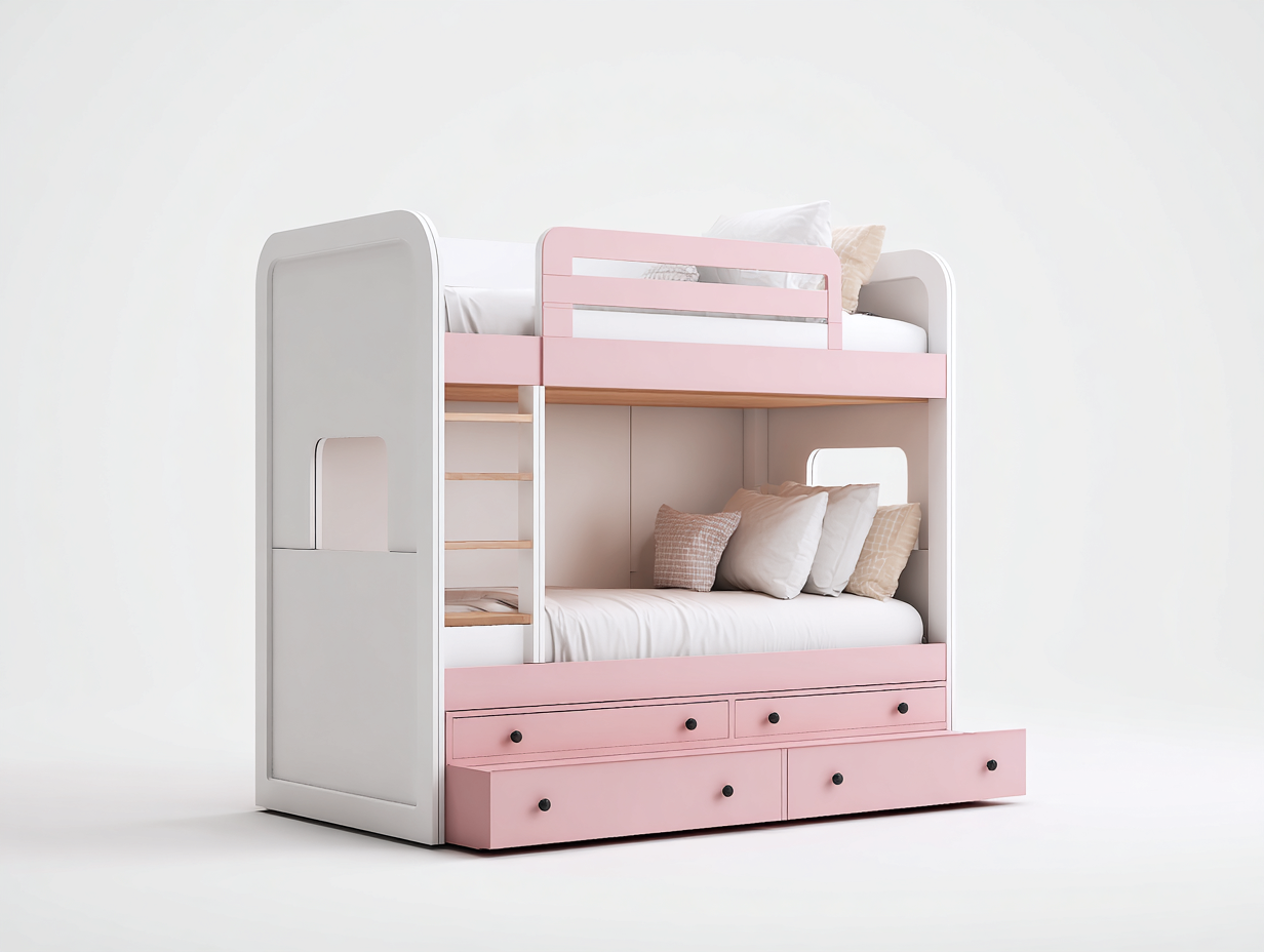 Children's Bed bunk bed with drawers 175x100x165 cm - white/pink - indoor storage solution