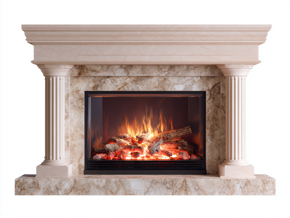 Electric Fireplace electric freestanding 120x40x98 cm - beige - traditional indoor fireplace