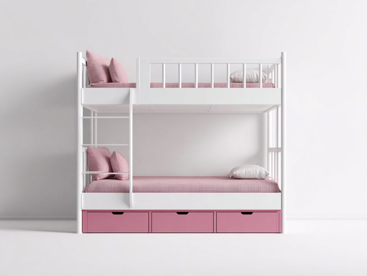 Children's Bed bunk bed with storage base 172x98x160 cm - white/pink - indoor kids room furniture