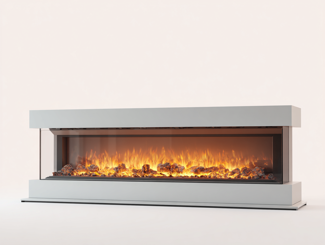 Electric Fireplace electric wall mounted 150x30x42 cm - beige - modern indoor decor