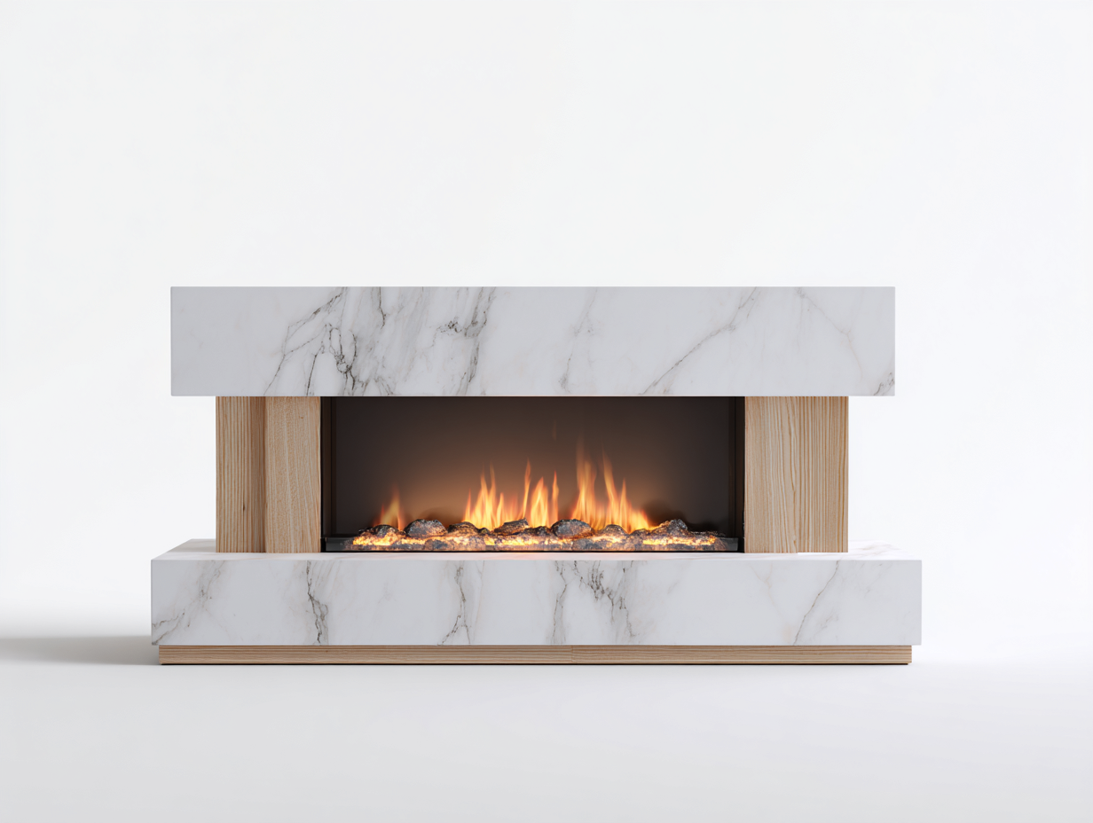 Electric Fireplace electric wall mounted 145x32x46 cm - marble white - modern indoor fireplace
