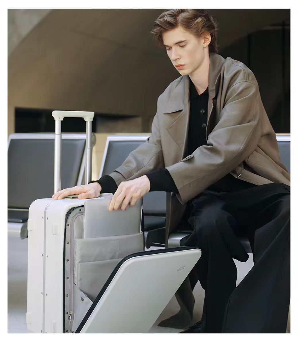 Side-opening luggage case for women - 20-inch password-protected travel suitcase with aluminum frame and large capacity, front-opening, with handle. For men - 24-inch.