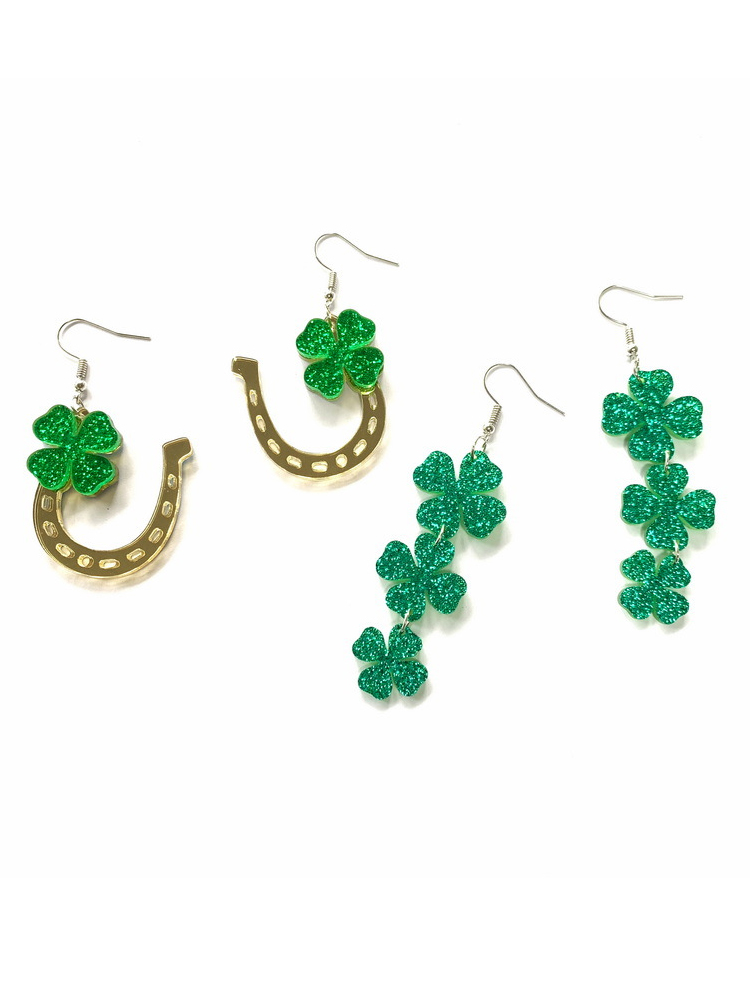 St. Patrick's Day Shamrock Glitter Earings